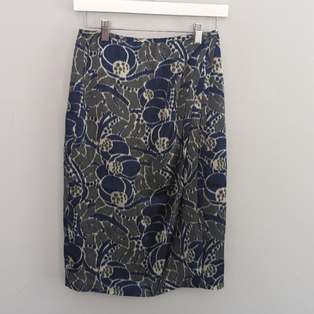 Women's Lafayette 148 Silk Blend Tulip Skirt Floral Grey Blue Size 0 Petite